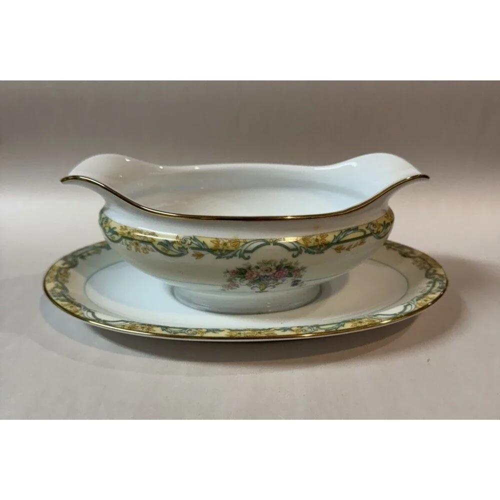 Noritake Arvana Japan Gravy Boat Attached Under Plate‎ 89483